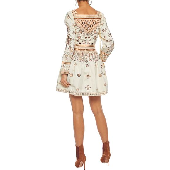 Ulla Johnson Adilah Beaded Embroidered Cotton Linen Mini Dress Ochre size 0 - Picture 12 of 16